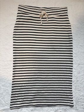 Striped Drawstring Midi Skirt - Black & Cream